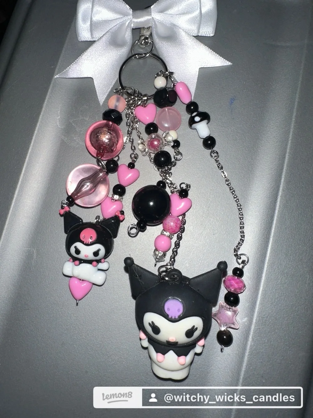 Kuromi-Inspired Pink & Black Kids Keychain Charm